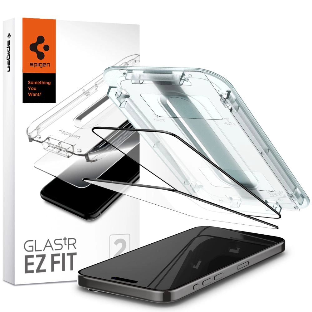 Spigen Glas.tR EZ Fit FC tempereret glas til iPhone 15 Pro Max - sort 2 stk.