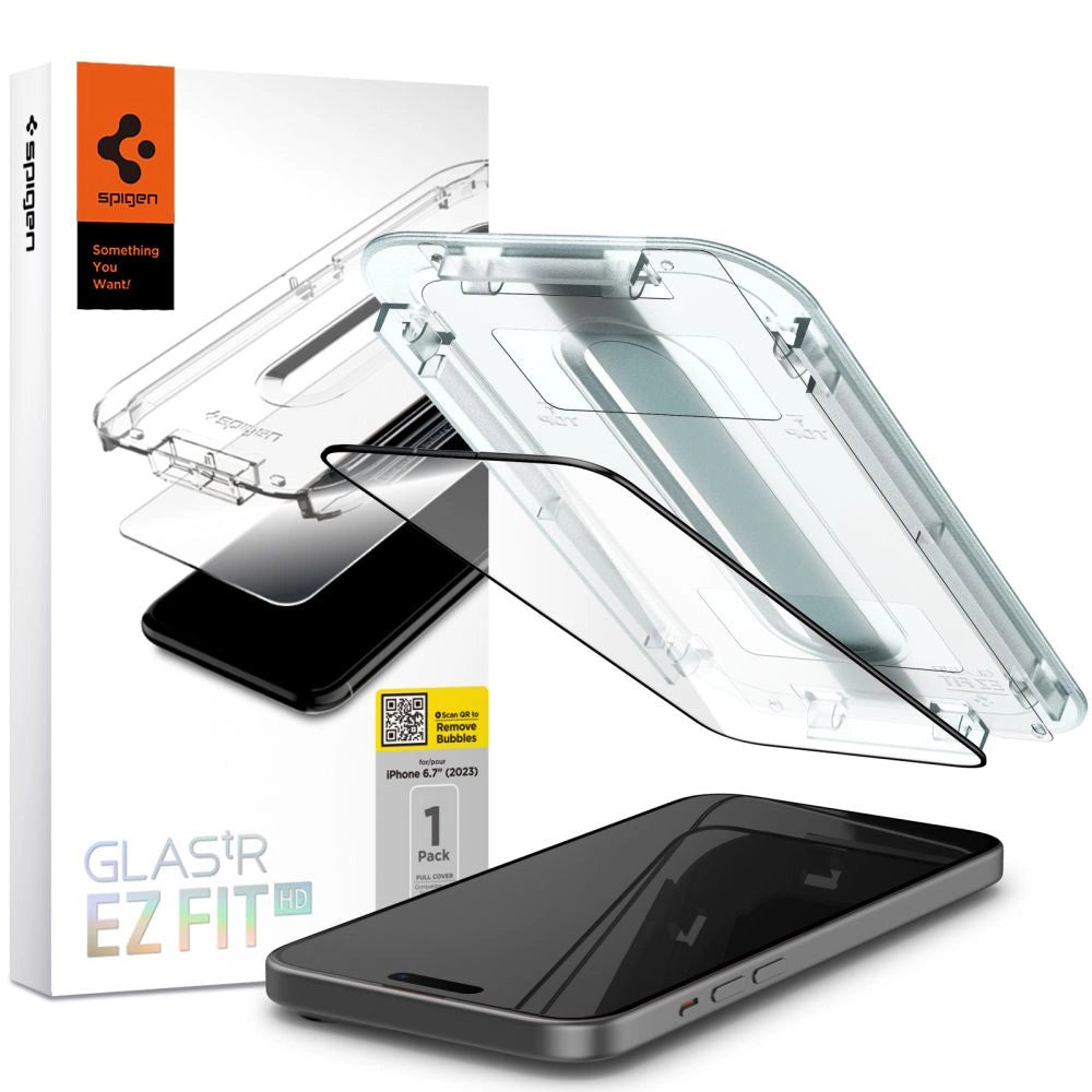 Spigen Glas.tR EZ Fit FC hærdet glas til iPhone 15 Plus - sort