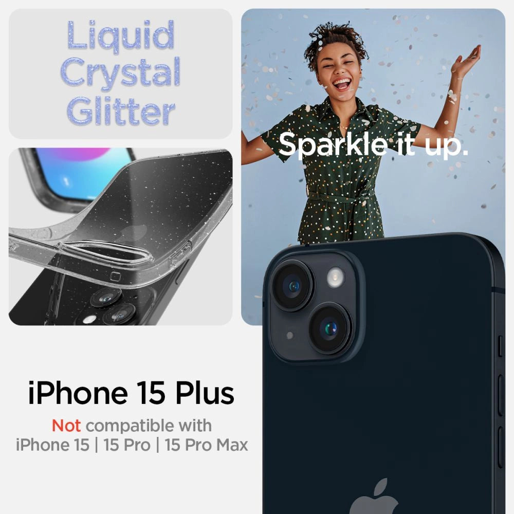 Spigen flydende krystal iPhone 15 Plus Case - Clear Glitter