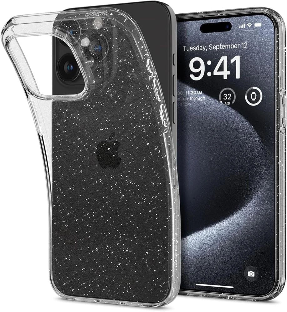 Spigen flydende krystal iPhone 15 Pro Case - Clear Glitter