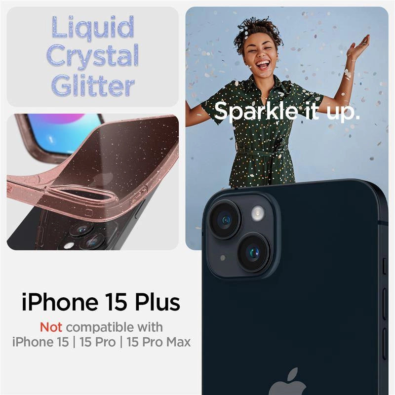Spigen Liquid Crystal Glitter iPhone 15 Plus Case - Pink/Clear