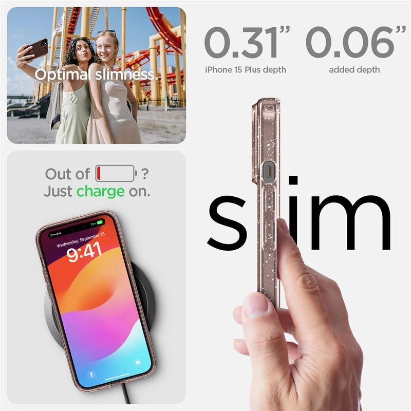 Spigen Liquid Crystal Glitter iPhone 15 Plus Case - Pink/Clear