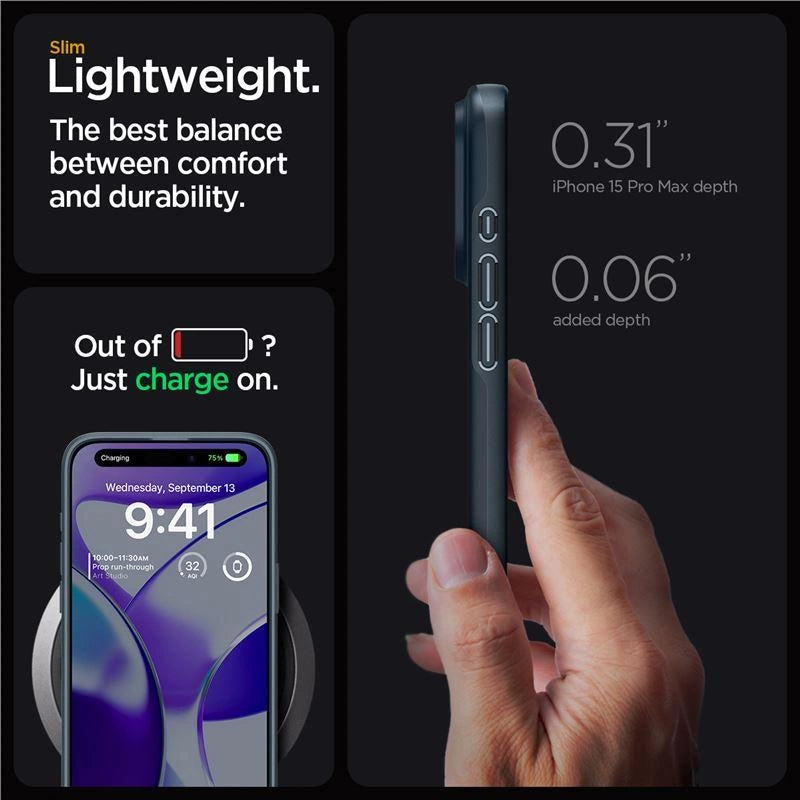 Spigen Thin Fit iPhone 15 Pro Max-kasse - sort metal