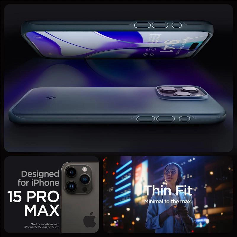 Spigen Thin Fit iPhone 15 Pro Max-kasse - sort metal