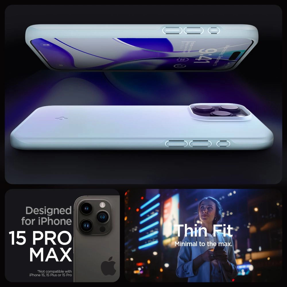 Spigen Thin Fit-fodral til iPhone 15 Pro Max - lysblå