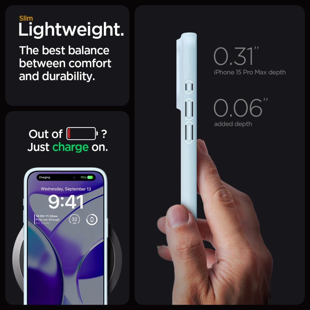 Spigen Thin Fit-fodral til iPhone 15 Pro Max - lysblå