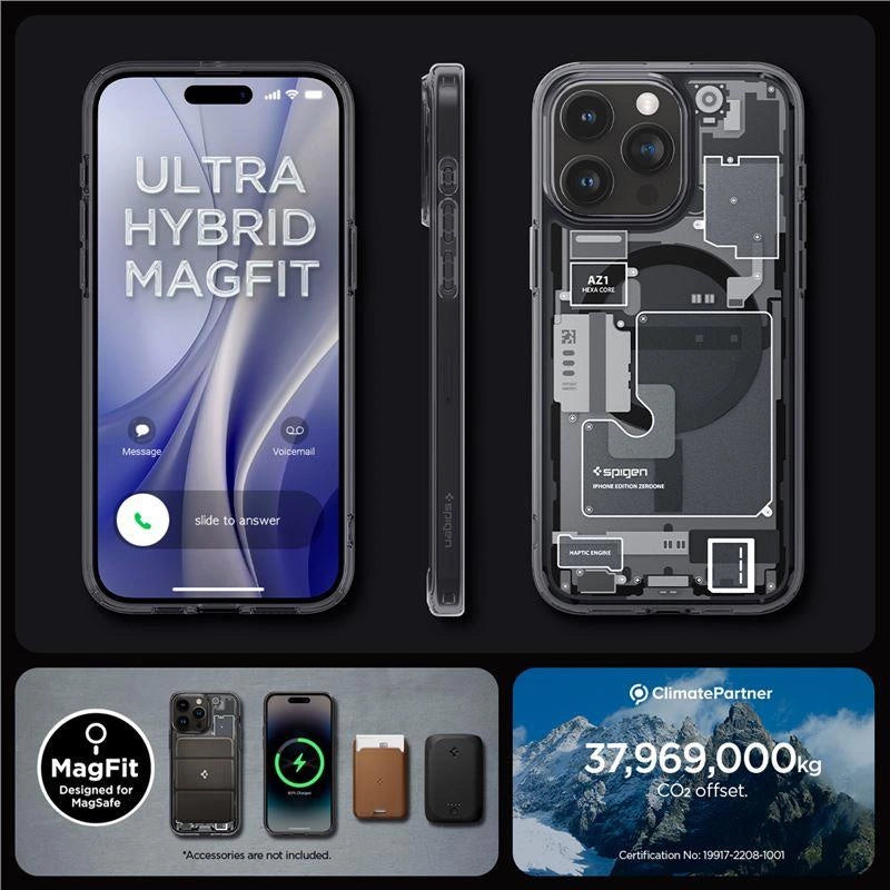 Spigen Ultra Hybrid Mag Case med MagSafe til iPhone 15 Pro - mørkgrå (Zero One mønster)
