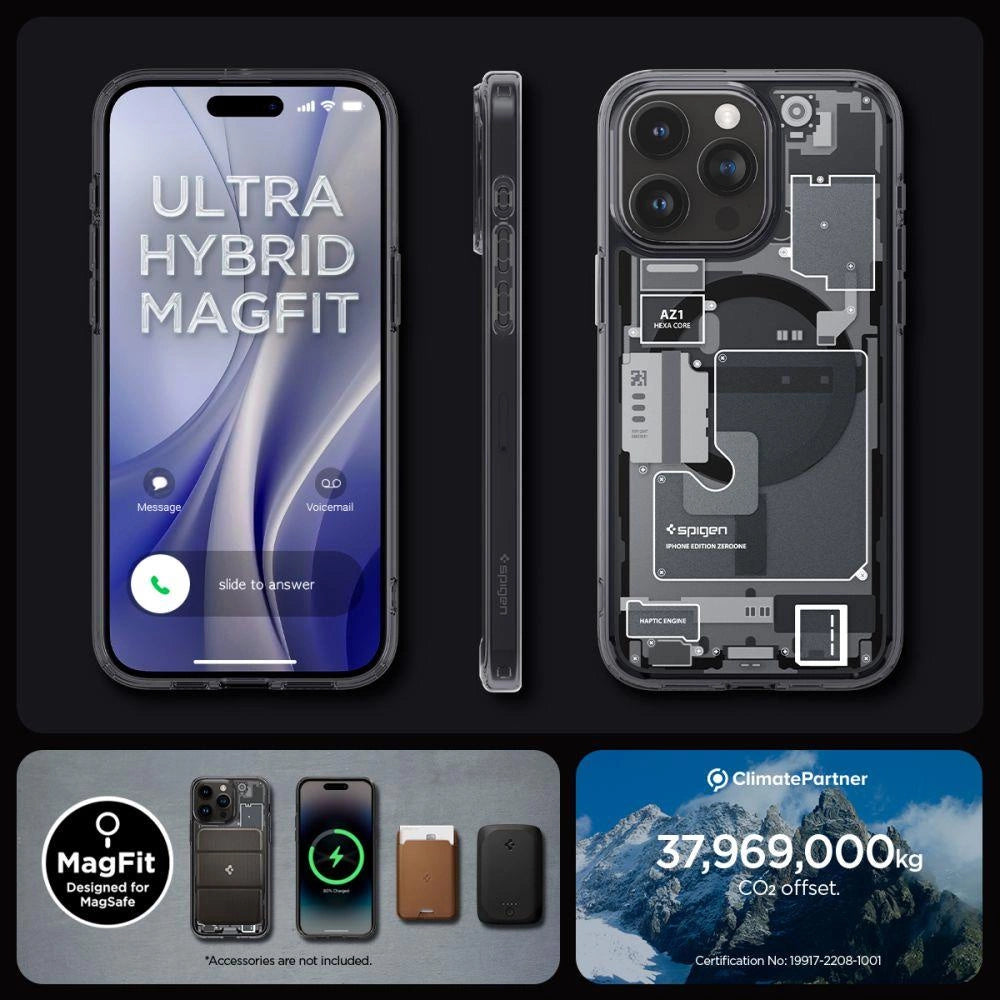 Spigen Ultra Hybrid Mag Case med MagSafe til iPhone 15 Pro - mørkgrå (Zero One mønster)