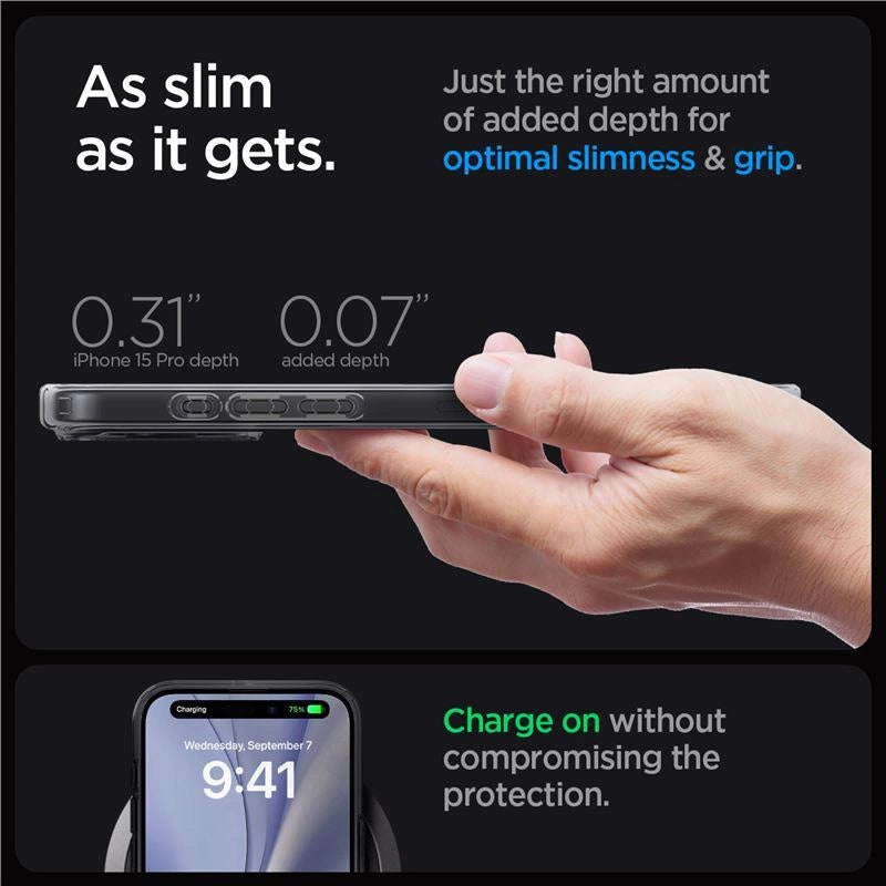 Spigen Ultra Hybrid Mag Case med MagSafe til iPhone 15 Pro - mørkgrå (Zero One mønster)