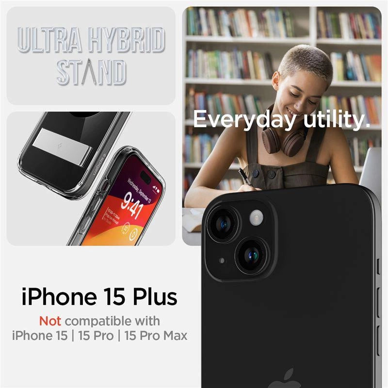 Spigen Ultra Hybrid S MagSafe Case med stativ til iPhone 15 Plus - sort