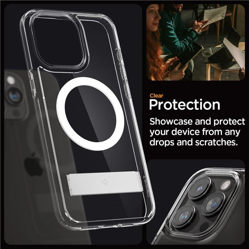 Spigen Ultra Hybrid S MagSafe Case med stativ til iPhone 15 Pro - Gennemsigtig