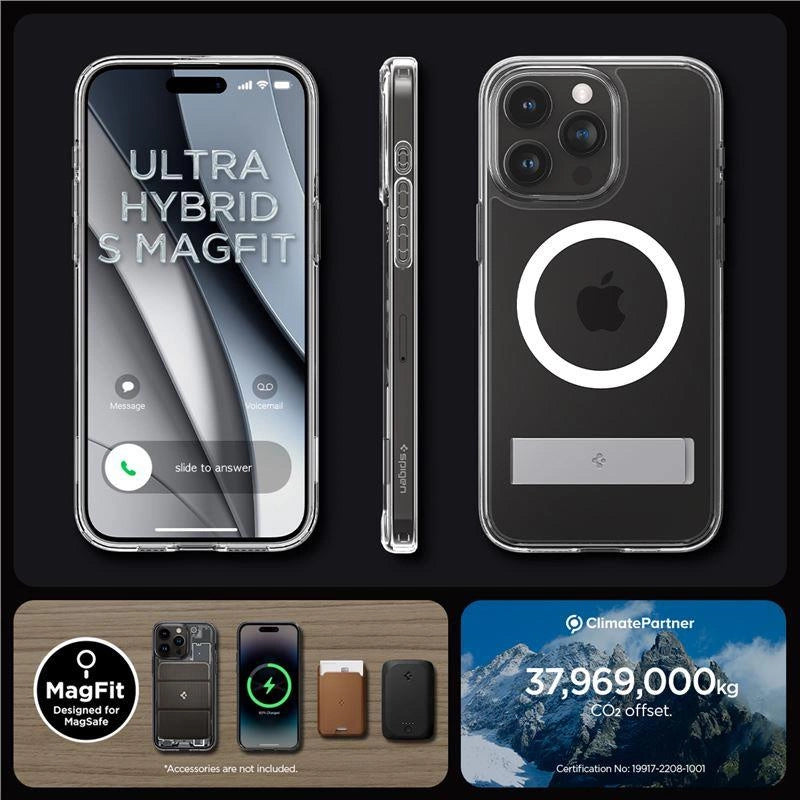 Spigen Ultra Hybrid S MagSafe Case med stativ til iPhone 15 Pro - Gennemsigtig