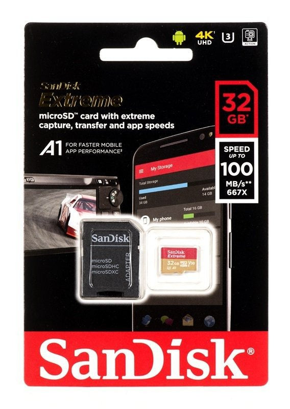 Hukommelseskort SanDisk Extreme microSDHC 32GB 100/60 MB/s V30 A1 U3 4K (SDSQXAF-032G-GN6MA)