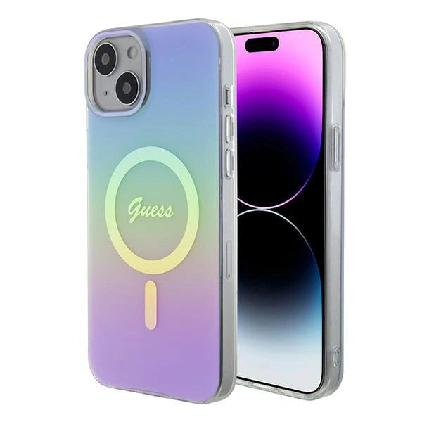 Guess IML Iridescent MagSafe-hylster til iPhone 15 Plus - lilla