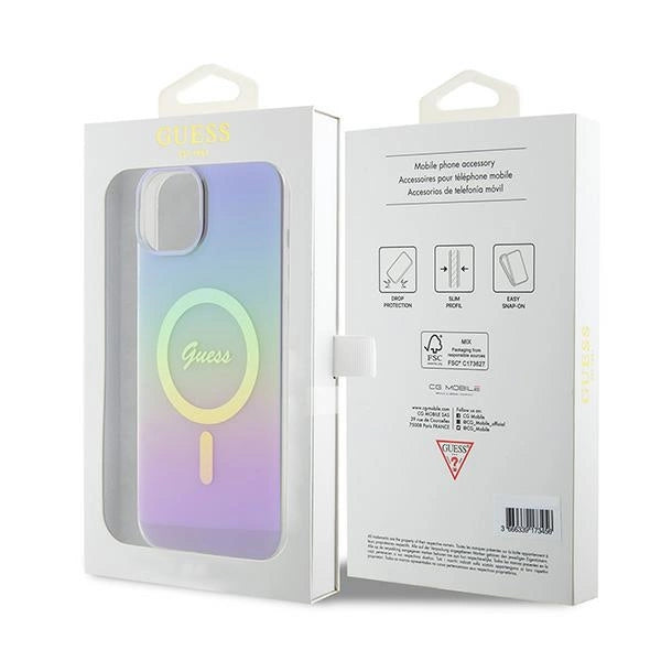 Guess IML Iridescent MagSafe-hylster til iPhone 15 Plus - lilla