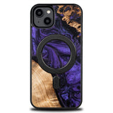 Wood and resin case for iPhone 15 Plus MagSafe Bewood Unique Violet - purple and black