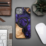 Wood and resin case for iPhone 15 Plus MagSafe Bewood Unique Violet - purple and black
