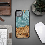 Wood and resin case for iPhone 15 Plus Bewood Unique Uranus - blue and white
