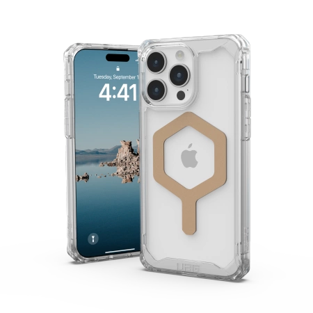 UAG Plyo MagSafe-hylster til iPhone 15 Pro Max - gennemsigtigt og guld