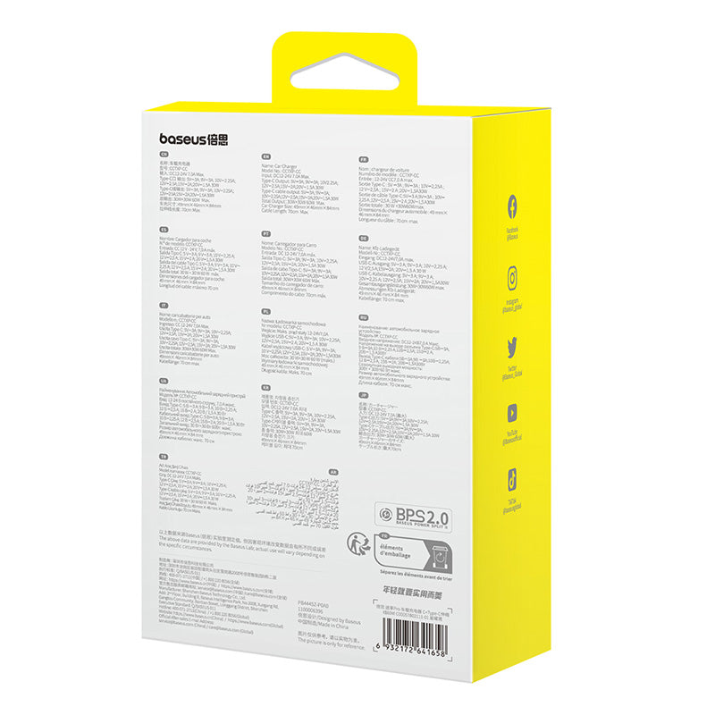 Baseus Enjoyment Pro USB-C (kvindelig) / USB-C (mandlig) 60W biloplader - sort