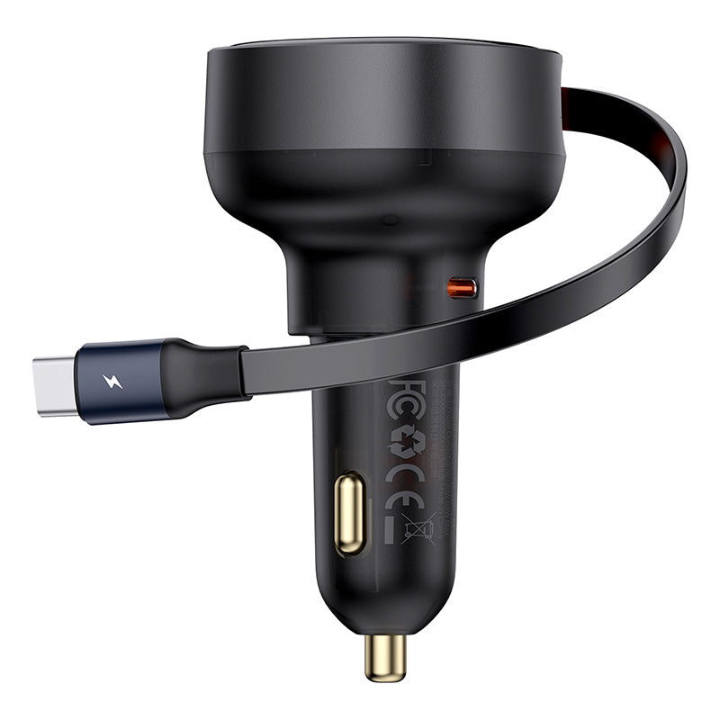 Baseus Enjoyment Pro USB-C (kvindelig) / USB-C (mandlig) 60W biloplader - sort