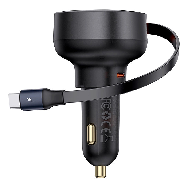 Baseus Enjoyment Pro USB-C (kvindelig) / USB-C (mandlig) 60W biloplader - sort