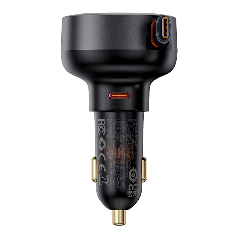Baseus Enjoyment Pro USB-C (kvindelig) / USB-C (mandlig) 60W biloplader - sort