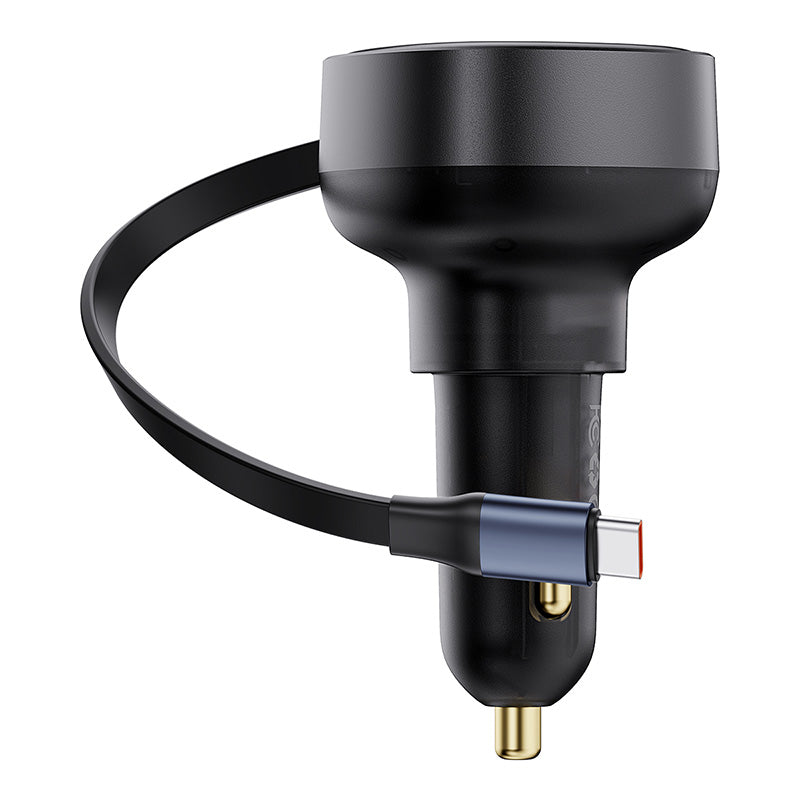 Baseus Enjoyment Pro USB-C (kvindelig) / USB-C (mandlig) 60W biloplader - sort