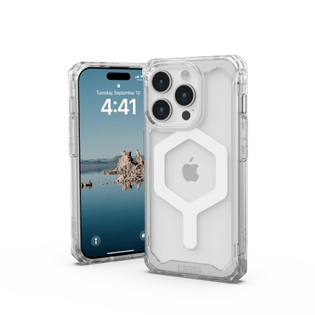 UAG Plyo MagSafe-hylster til iPhone 15 Pro - gennemsigtigt og hvidt