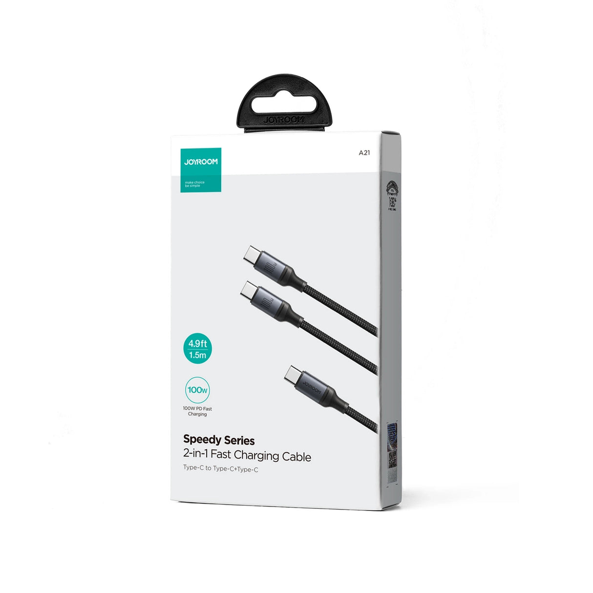 Joyroom Speedy Series S-A21 2in1 USB-C - USB-C / USB-C kabel 100W 1,5m - sort
