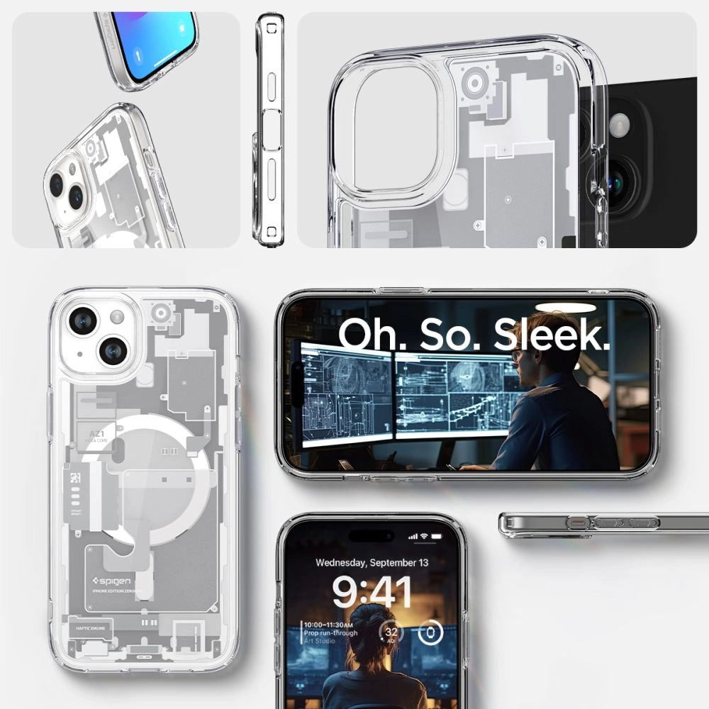 Spigen Ultra Hybrid Mag Case med MagSafe til iPhone 15 Plus - hvid (Zero One mønster)