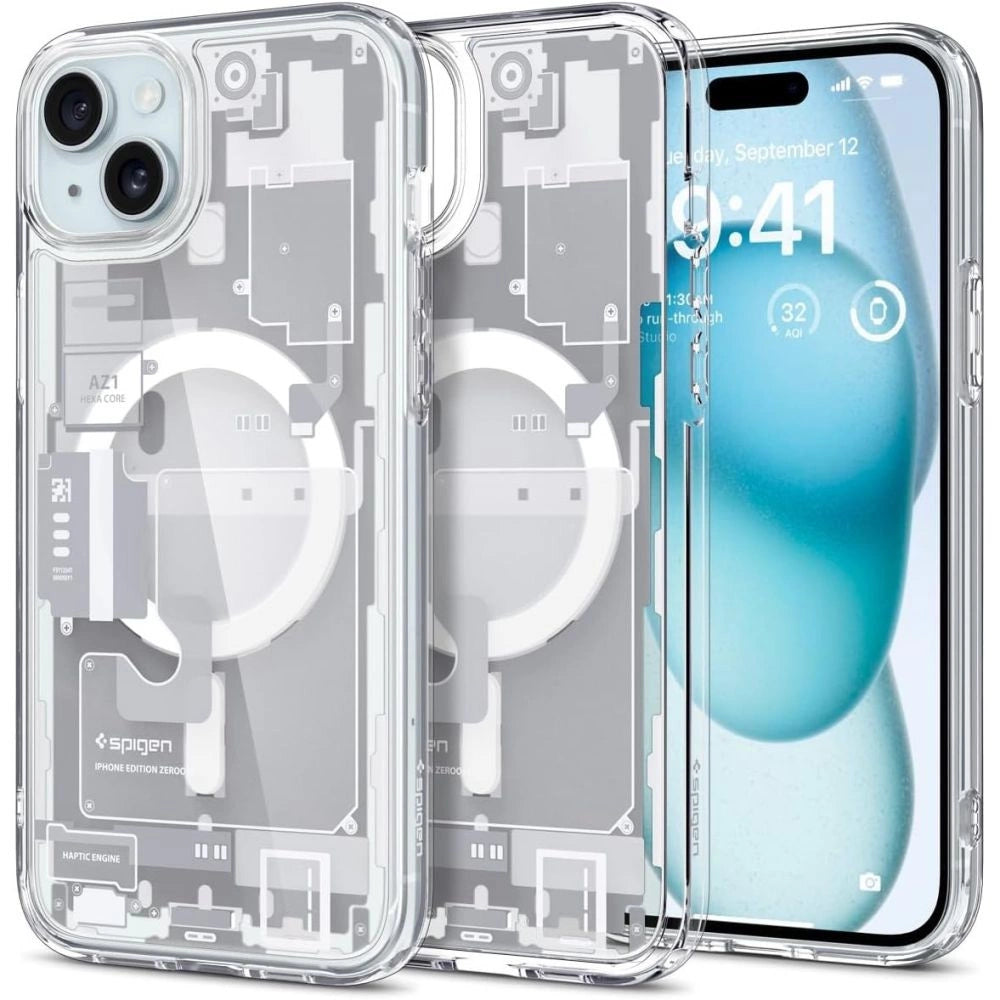 Spigen Ultra Hybrid Mag Case med MagSafe til iPhone 15 - hvid (Zero One mønster)