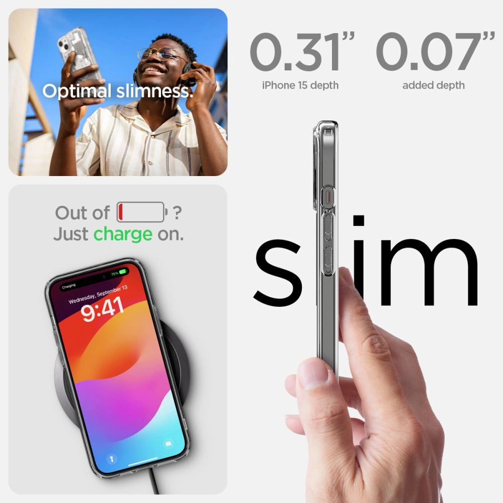 Spigen Ultra Hybrid Mag Case med MagSafe til iPhone 15 - hvid (Zero One mønster)
