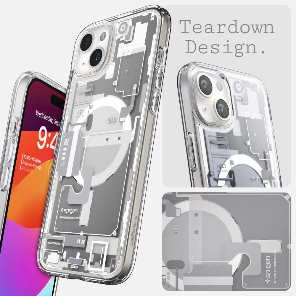 Spigen Ultra Hybrid Mag Case med MagSafe til iPhone 15 - hvid (Zero One mønster)