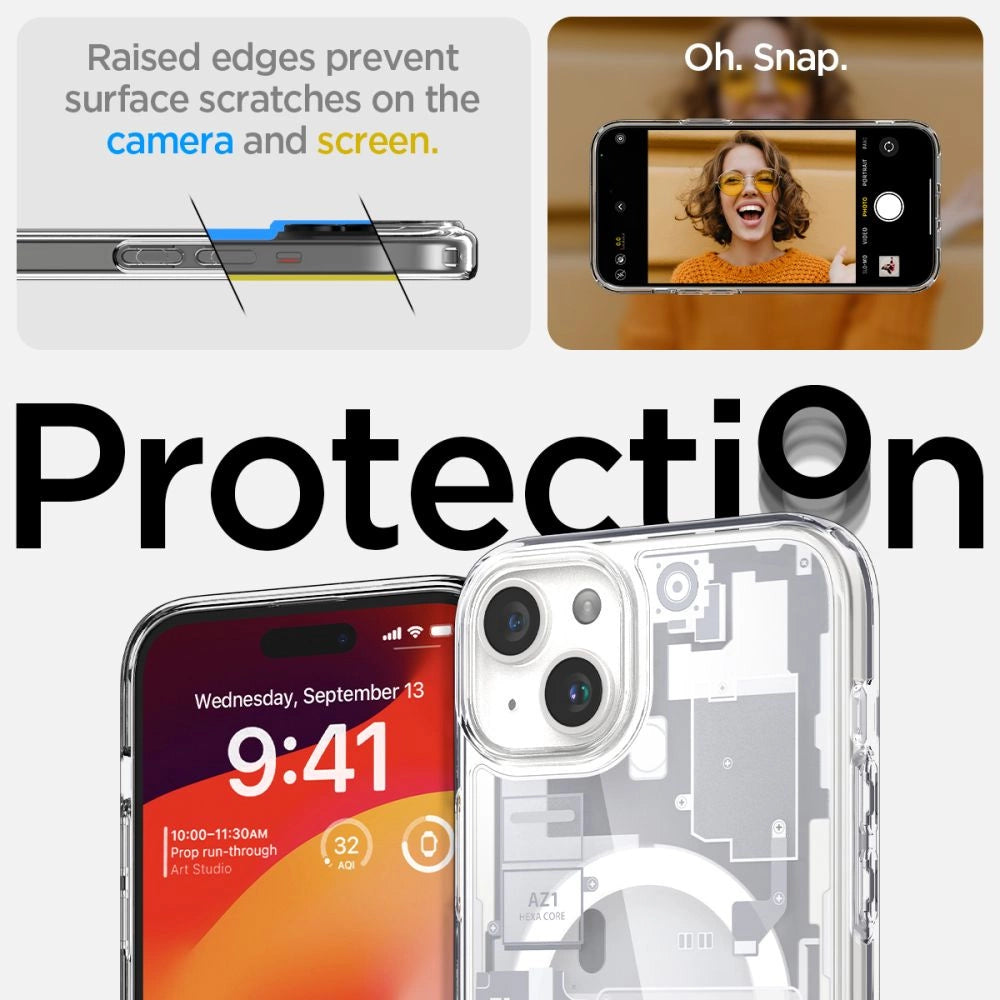 Spigen Ultra Hybrid Mag Case med MagSafe til iPhone 15 - hvid (Zero One mønster)