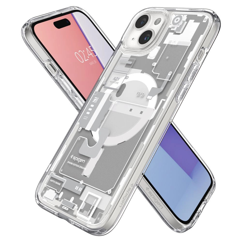 Spigen Ultra Hybrid Mag Case med MagSafe til iPhone 15 - hvid (Zero One mønster)