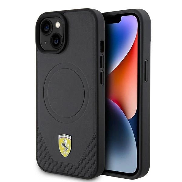 Ferrari FEHMP15SPTEK iPhone 15 6.1" sort/sort hårdkasse Carbon Metal Logo MagSafe