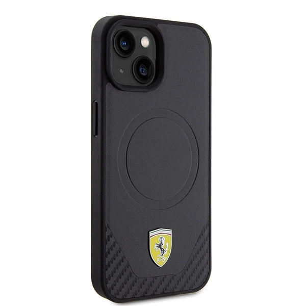 Ferrari FEHMP15SPTEK iPhone 15 6.1" sort/sort hårdkasse Carbon Metal Logo MagSafe