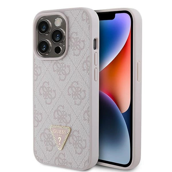 Guess læder 4G Triangle Strass iPhone 15 Pro Case - Pink