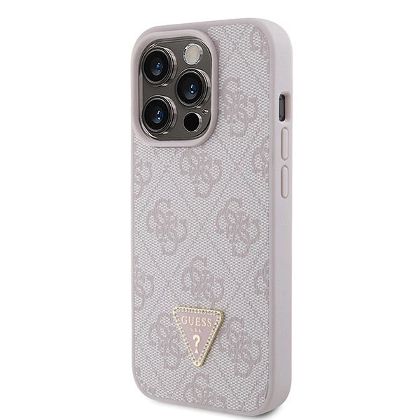 Guess læder 4G Triangle Strass iPhone 15 Pro Case - Pink