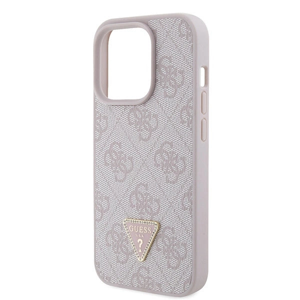 Guess læder 4G Triangle Strass iPhone 15 Pro Case - Pink