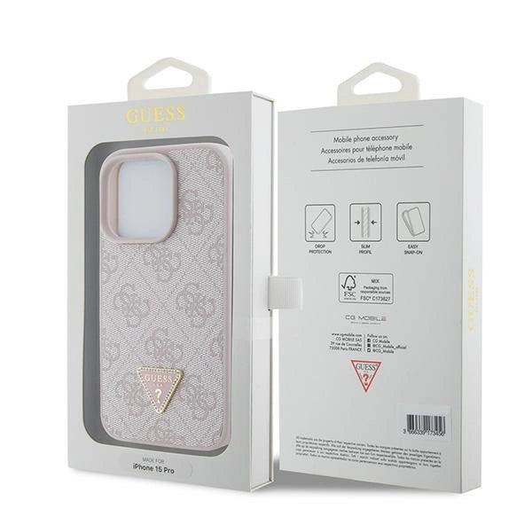 Guess læder 4G Triangle Strass iPhone 15 Pro Case - Pink