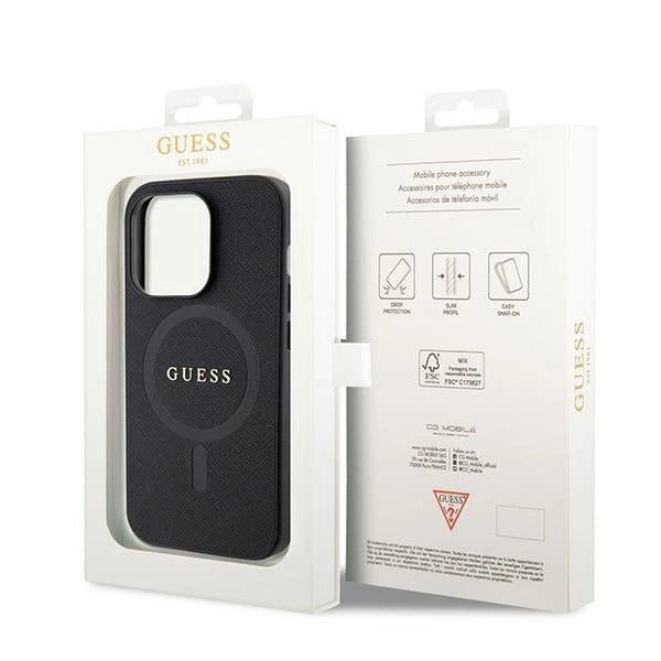 Guess GUHMP15LPSAHMCK iPhone 15 Pro 6.1" sort/sort hardcase Saffiano MagSafe