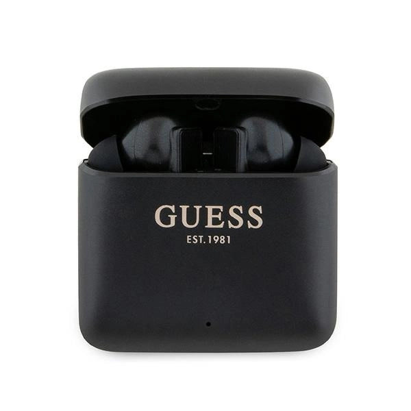 Guess Bluetooth hovedtelefoner GUTWSSU20ALEGK TWS + docking station sort/sort Udskrevet logo