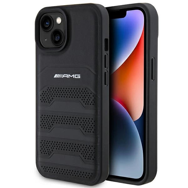AMG læder med debossede linjer til iPhone 15 Plus - sort