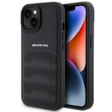 AMG læder med debossede linjer til iPhone 15 Plus - sort