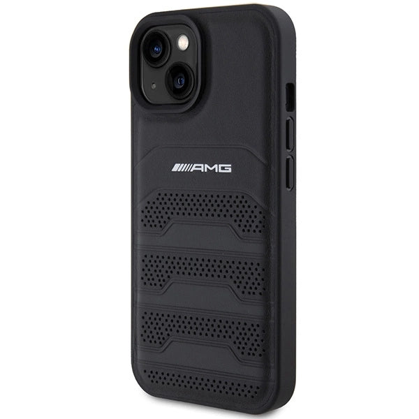AMG læder med debossede linjer til iPhone 15 Plus - sort