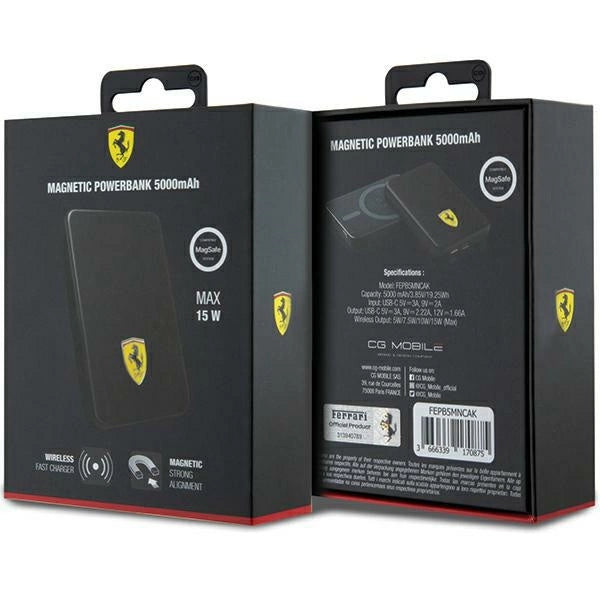 Powerbank Ferrari Metal Logo MagSafe 15W 5000mAh - sort