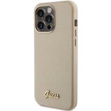 Guess Glitter Glossy Script-hylster til iPhone 15 Pro - guld