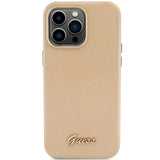 Guess Glitter Glossy Script-hylster til iPhone 15 Pro - guld